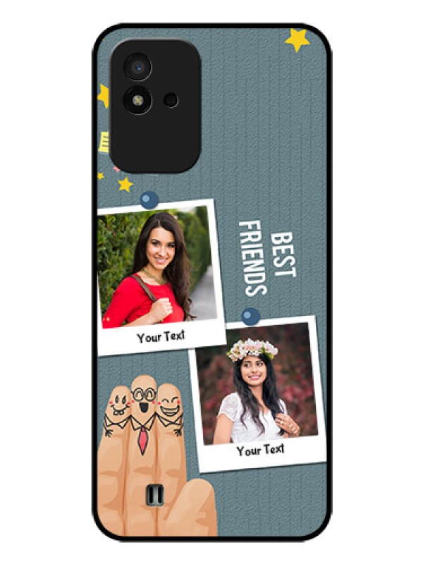 Custom Realme Narzo 50i Personalized Glass Phone Case - Sticky Frames and Friendship Design