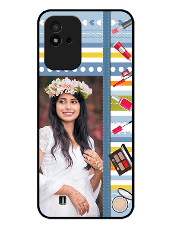 Custom Realme Narzo 50i Personalized Glass Phone Case - Makeup Icons Design