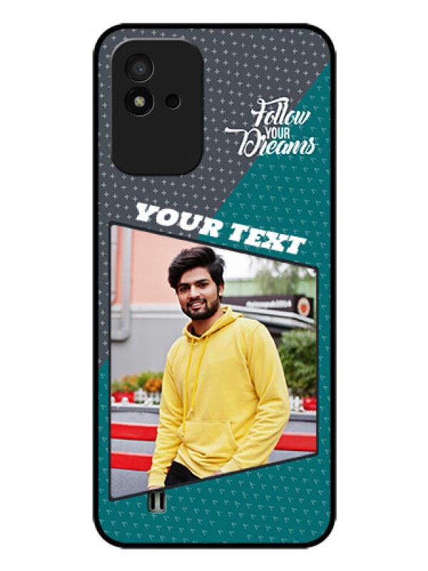 Custom Realme Narzo 50i Personalized Glass Phone Case - Background Pattern Design with Quote