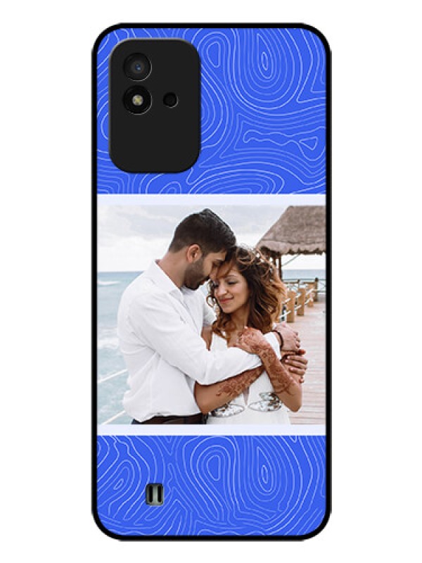 Custom Narzo 50I Custom Glass Mobile Case - Curved line art with blue and white Design