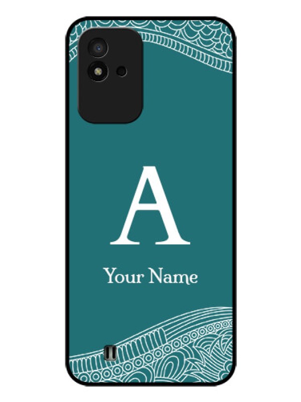 Custom Narzo 50I Personalized Glass Phone Case - line art pattern with custom name Design