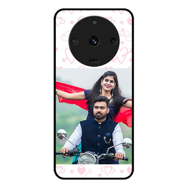 Realme Narzo 60 5G Custom Glass Mobile Case - Pink Flying Heart Design Realme Narzo 60 5G Custom Glass Mobile Case - Pink Flying Heart Design