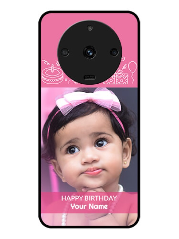 Custom Realme Narzo 60 5G Photo Printing on Glass Case - with Birthday Line Art Design