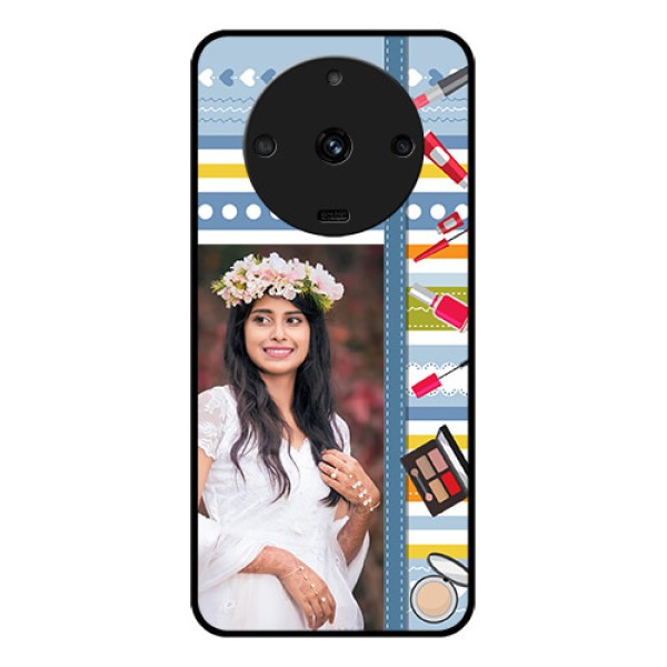 Realme Narzo 60 5G Personalized Glass Phone Case - Makeup Icons Design