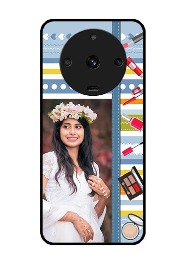Realme Narzo 60 5G Personalized Glass Phone Case - Makeup Icons Design