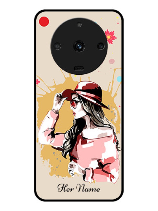 Custom Realme Narzo 60 5G Photo Printing on Glass Case - Women with pink hat Design