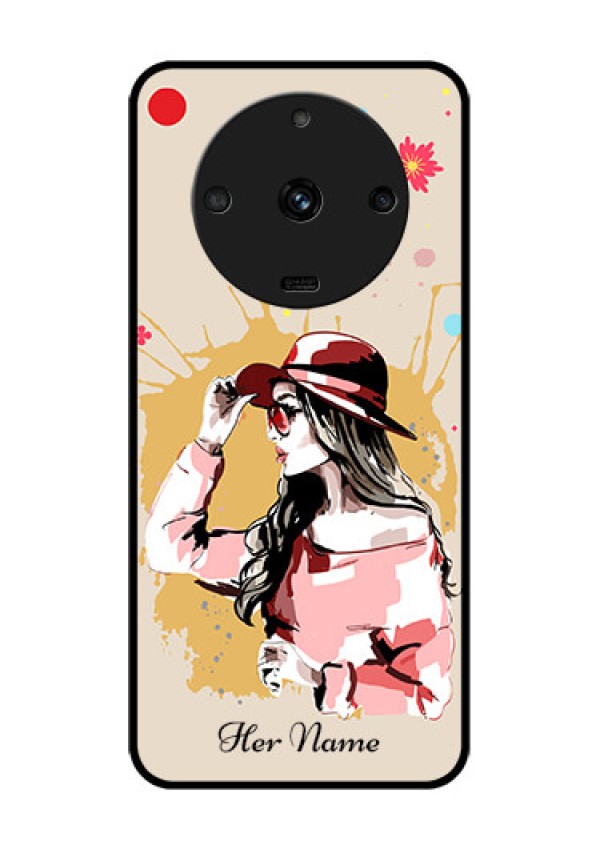 Realme Narzo 60 5G Photo Printing on Glass Case - Women with pink hat Design