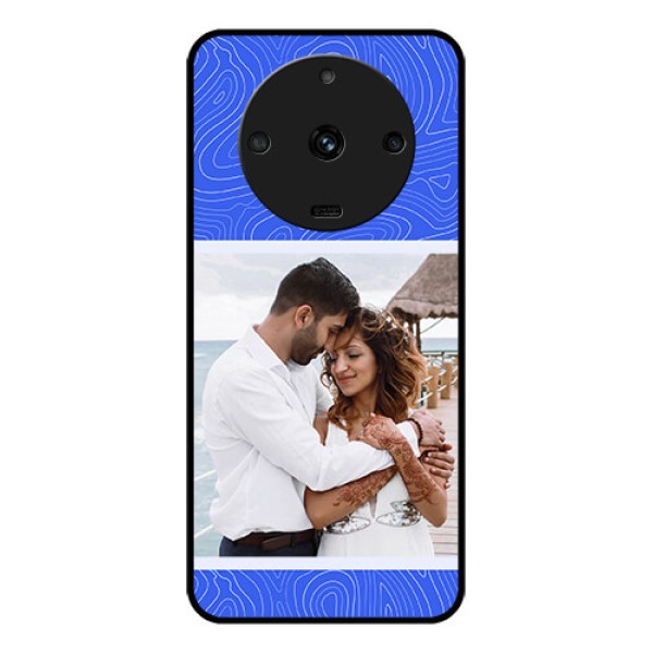 Realme Narzo 60 5G Custom Glass Mobile Case - Curved line art with blue and white Design Realme Narzo 60 5G Custom Glass Mobile Case - Curved line art with blue and white Design