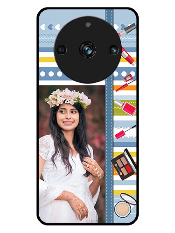 Custom Realme Narzo 60 Pro 5G Personalized Glass Phone Case - Makeup Icons Design