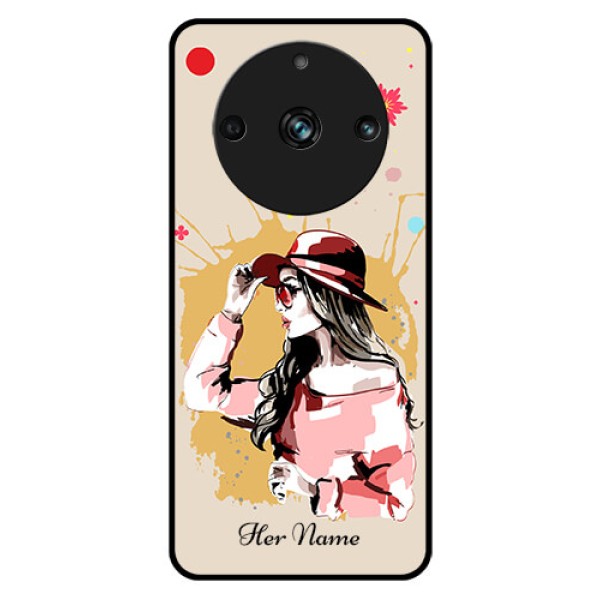 Narzo 60 Pro 5G Photo Printing on Glass Case - Women with pink hat Design Narzo 60 Pro 5G Photo Printing on Glass Case - Women with pink hat Design