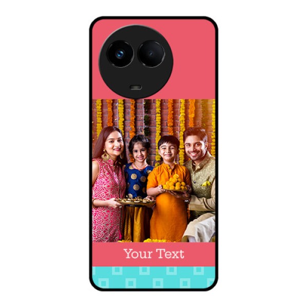 Realme Narzo 60x 5G Personalized Glass Phone Case - Peach & Blue Color Design Realme Narzo 60x 5G Personalized Glass Phone Case - Peach & Blue Color Design