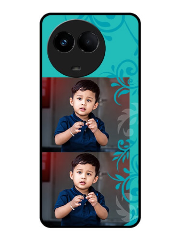 Custom Realme Narzo 60x 5G Personalized Glass Phone Case - with Photo and Green Floral Design