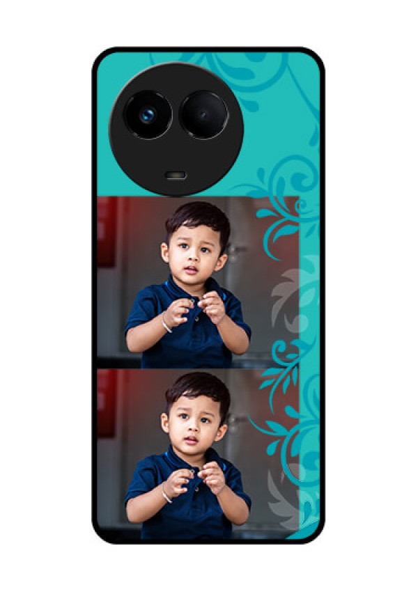 Realme Narzo 60x 5G Personalized Glass Phone Case - with Photo and Green Floral Design
