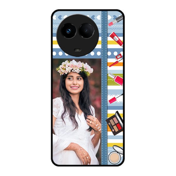 Realme Narzo 60x 5G Personalized Glass Phone Case - Makeup Icons Design