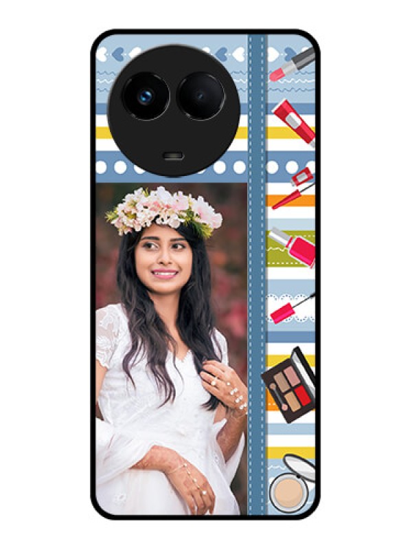 Custom Realme Narzo 60x 5G Personalized Glass Phone Case - Makeup Icons Design