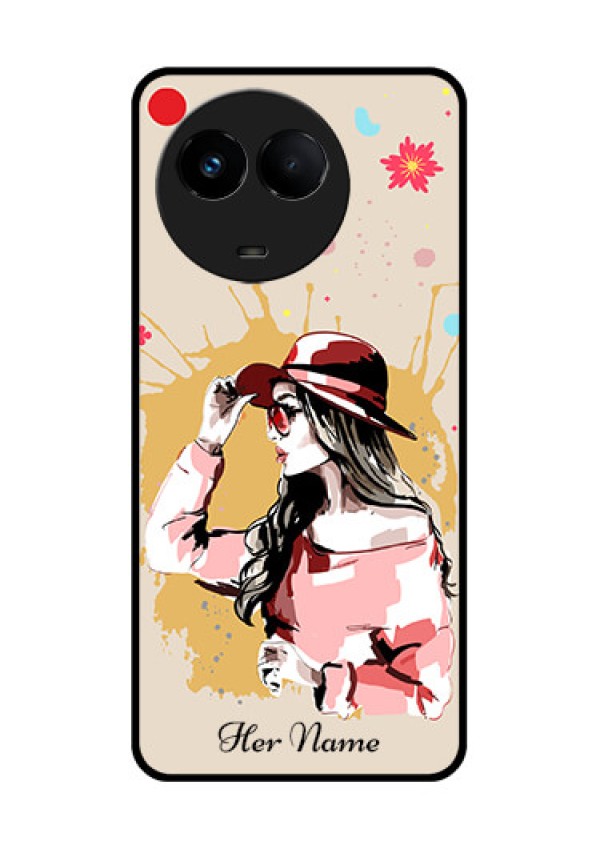 Realme Narzo 60x 5G Photo Printing on Glass Case - Women with pink hat Design