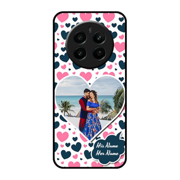 Realme Narzo 70 5G Custom Glass Phone Case - Pink & Blue Heart Design