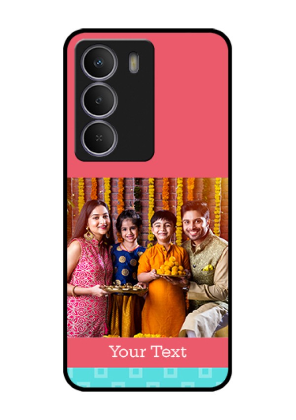 Realme Narzo 80 Lite Custom Glass Phone Case - Peach & Blue Color Design
