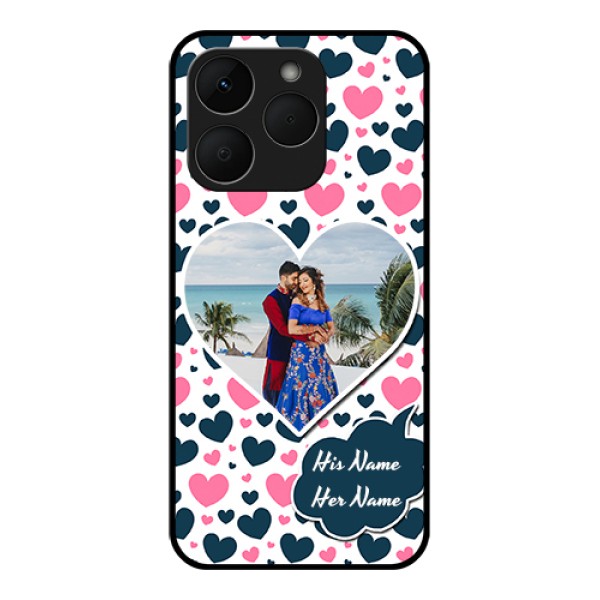Realme Narzo 90 5G Custom Glass Phone Case - Pink & Blue Heart Design