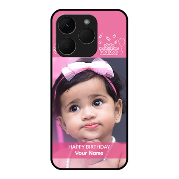 Realme Narzo 90 5G Custom Glass Phone Case - With Birthday Line Art Design Realme Narzo 90 5G Custom Glass Phone Case - With Birthday Line Art Design