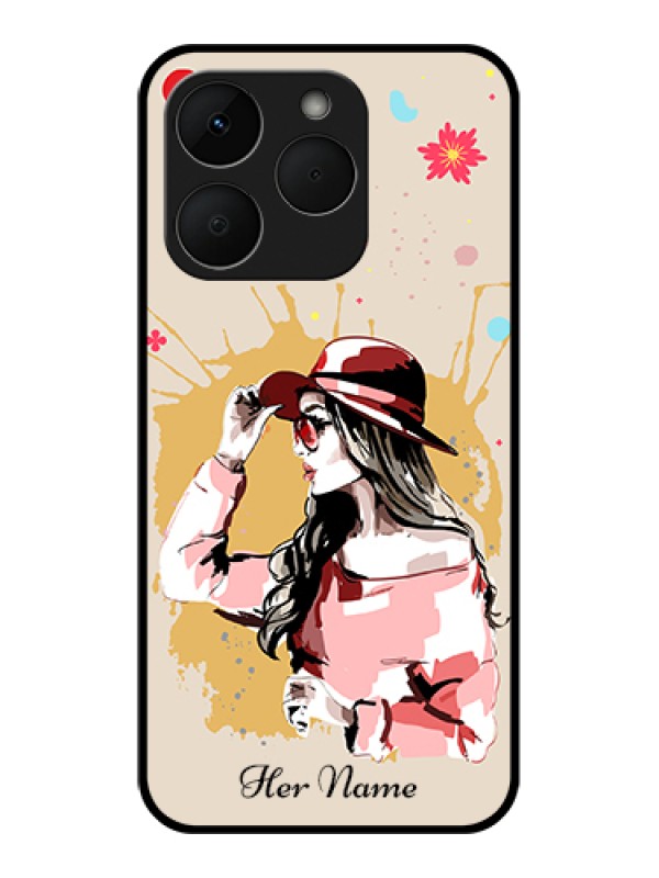 Custom Realme Narzo 90 5G Custom Glass Phone Case - Women With Pink Hat Design