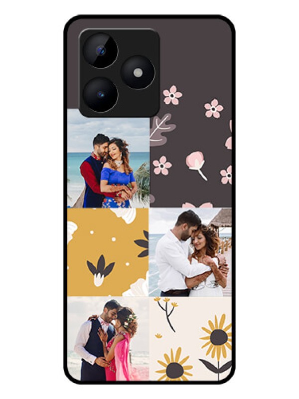 Custom Realme Narzo N53 Photo Printing on Glass Case - 3 Images with Floral Design