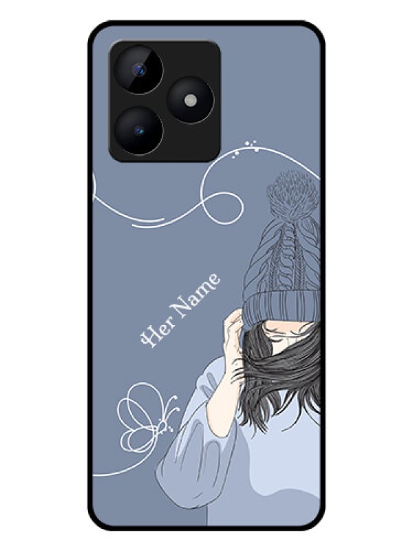 Custom Narzo N53 Custom Glass Mobile Case - Girl in winter outfit Design