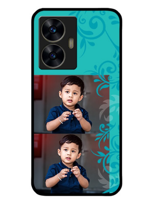 Custom Realme Narzo N55 Personalized Glass Phone Case - with Photo and Green Floral Design