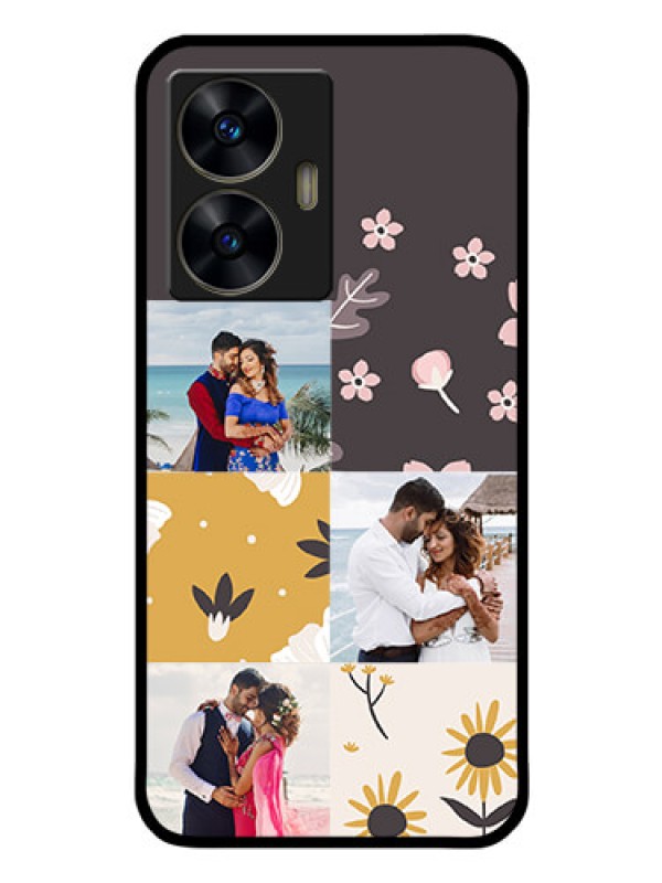 Custom Realme Narzo N55 Photo Printing on Glass Case - 3 Images with Floral Design