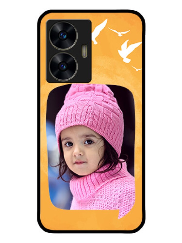 Custom Realme Narzo N55 Personalized Glass Phone Case - Water Color Design with Bird Icons