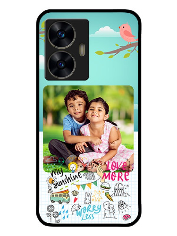 Custom Realme Narzo N55 Photo Printing on Glass Case - Doodle love Design