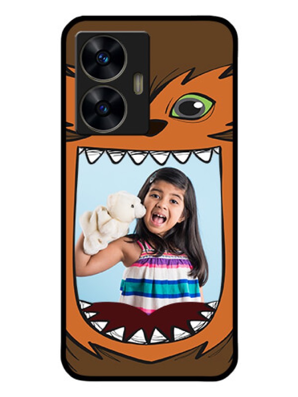 Custom Realme Narzo N55 Photo Printing on Glass Case - Owl Monster Back Case Design