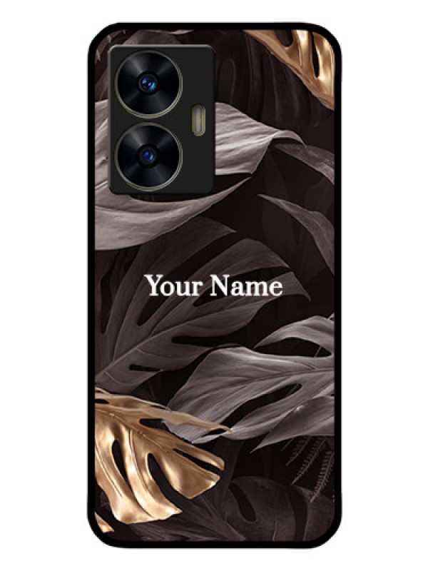 Custom Narzo N55 Personalised Glass Phone Case - Wild Leaves digital paint Design
