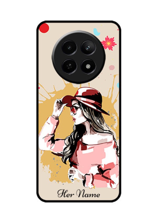 Realme Narzo N65 5G Custom Glass Phone Case - Women With Pink Hat Design
