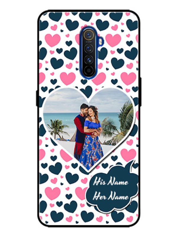 Custom Realme X2 Pro Custom Glass Phone Case  - Pink & Blue Heart Design