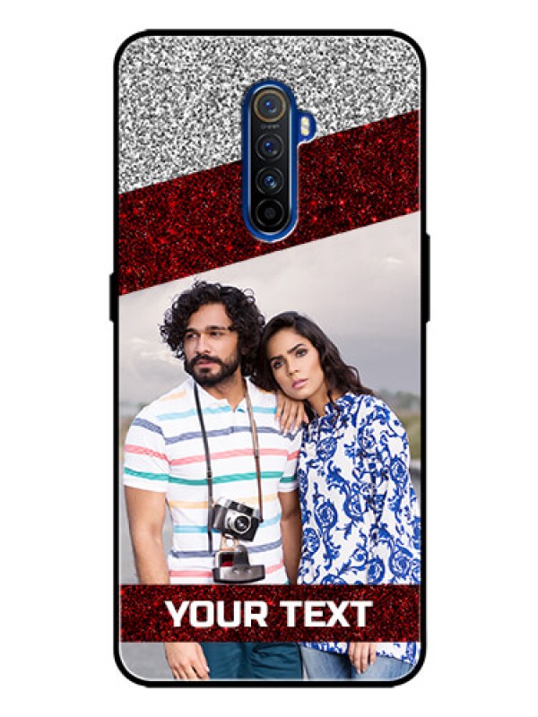Custom Realme X2 Pro Personalized Glass Phone Case  - Image Holder with Glitter Strip Design