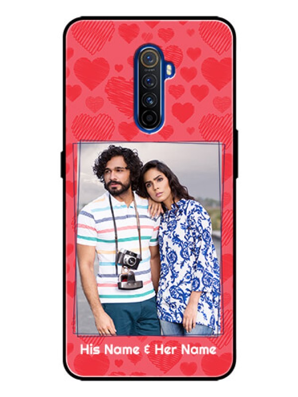 Custom Realme X2 Pro Photo Printing on Glass Case  - with Red Heart Symbols Design
