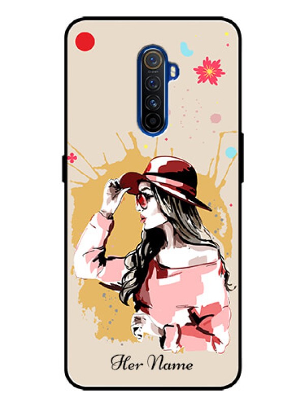 Custom Realme X2 Pro Photo Printing on Glass Case - Women with pink hat Design