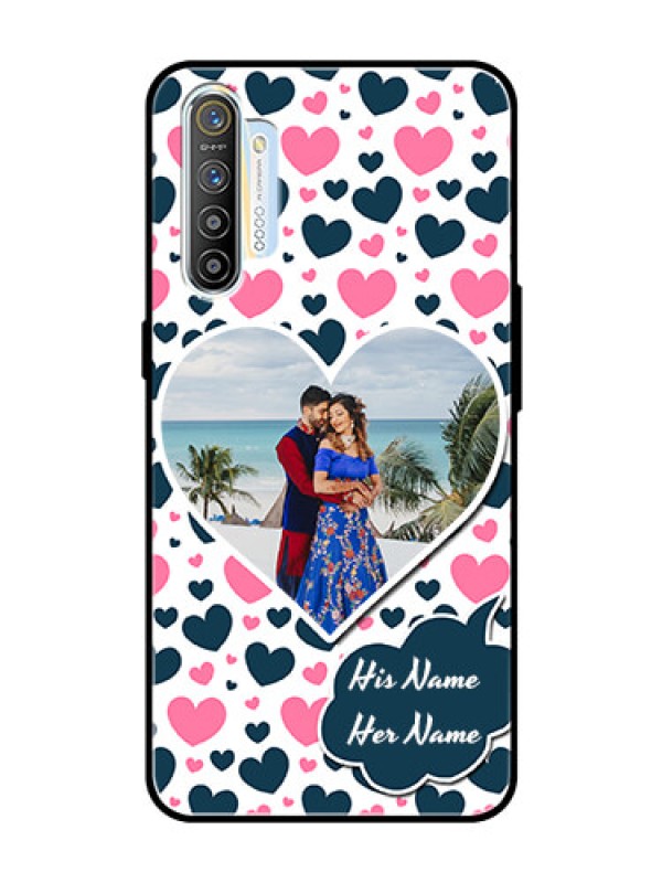 Custom Realme X2 Custom Glass Phone Case  - Pink & Blue Heart Design