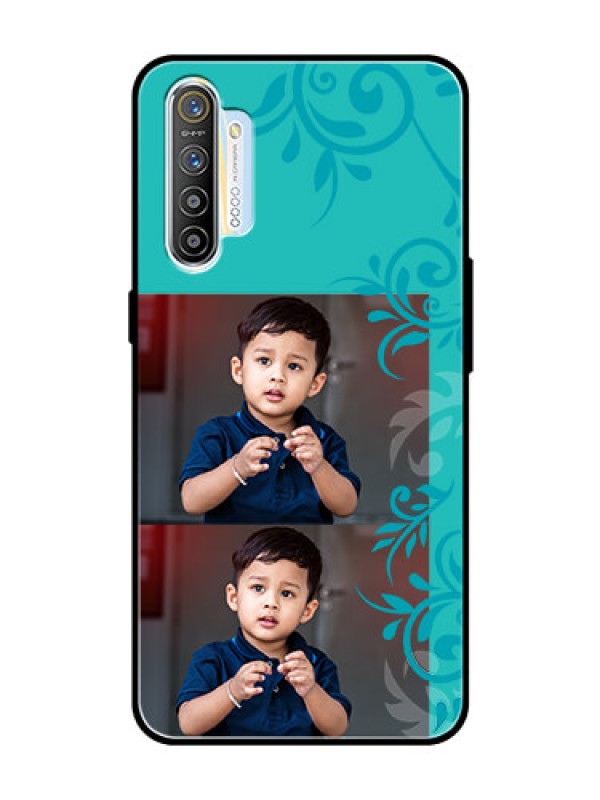 Custom Realme X2 Personalized Glass Phone Case  - with Photo and Green Floral Design 