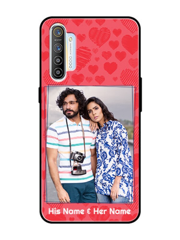 Custom Realme X2 Photo Printing on Glass Case  - with Red Heart Symbols Design