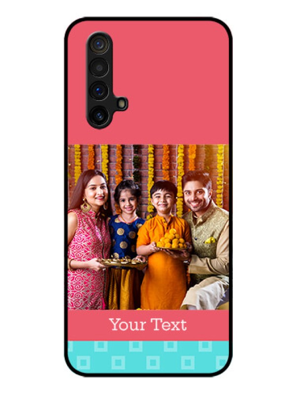 Custom Realme X3 Super Zoom Personalized Glass Phone Case - Peach & Blue Color Design