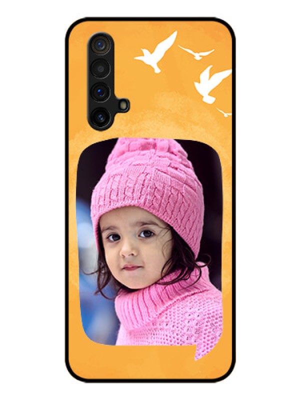 Custom Realme X3 Super Zoom Personalized Glass Phone Case - Water Color Design with Bird Icons
