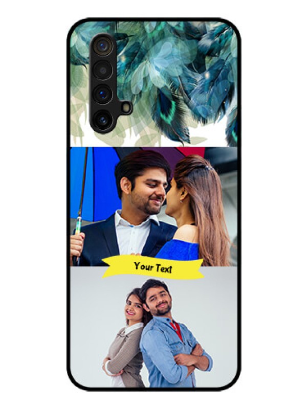 Custom Realme X3 Super Zoom Personalized Glass Phone Case - Image with Boho Peacock Feather Design