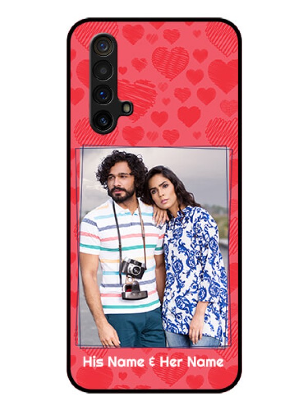Custom Realme X3 Super Zoom Photo Printing on Glass Case - with Red Heart Symbols Design