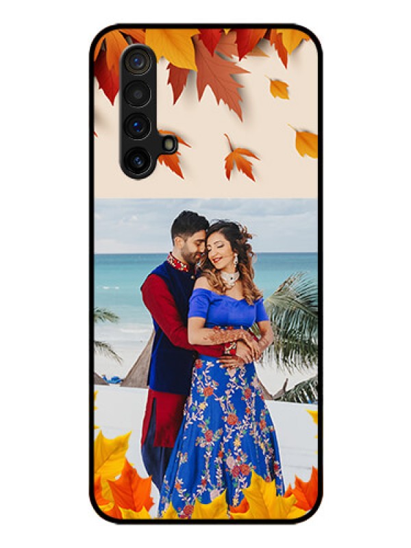 Custom Realme X3 Super Zoom Photo Printing on Glass Case - Autumn Maple Leaves Design