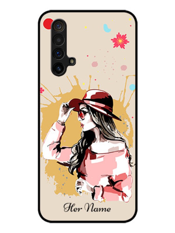 Custom Realme X3 Super Zoom Photo Printing on Glass Case - Women with pink hat Design