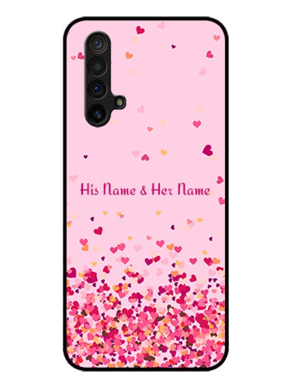 Custom Realme X3 Super Zoom Photo Printing on Glass Case - Floating Hearts Design