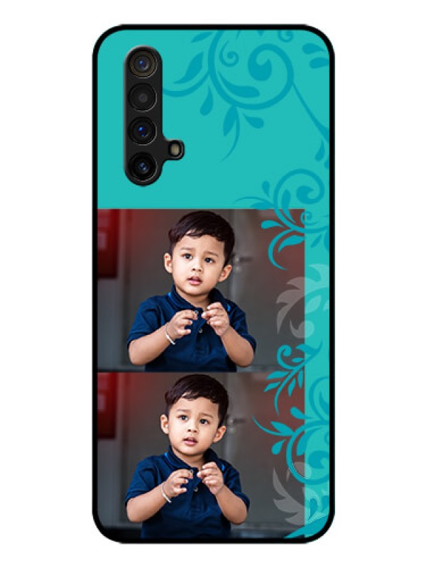 Custom Realme X3 Personalized Glass Phone Case - with Photo and Green Floral Design 