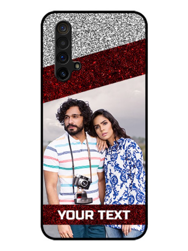 Custom Realme X3 Personalized Glass Phone Case - Image Holder with Glitter Strip Design